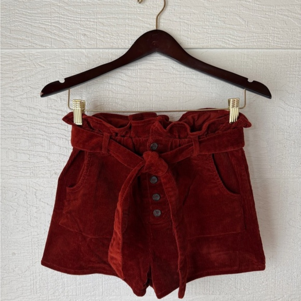 Love Tree Rust Corduroy Paperbag Shorts Belted Size Small